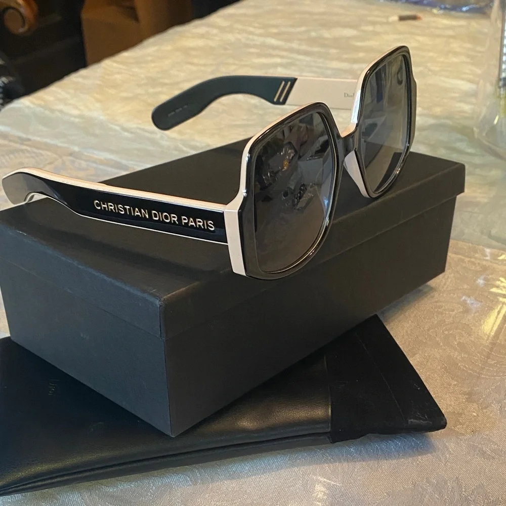Dior unisex extra wide Black and White Sunglasses size XL pre loved condition